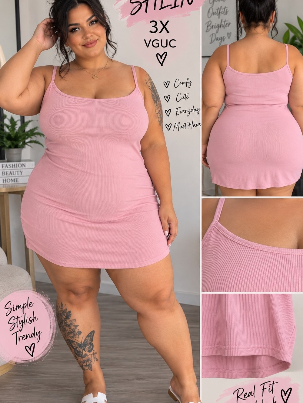 SHEIN Pink Ribbed Midi Slip Dress